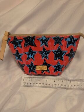 Consuela Coral Red Cosmetic Pouch with Blue & Black Stars